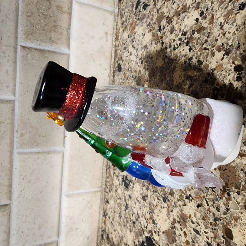 Festive Snowman Glass Plug In That Lights Up 3 1/2 Inches X 6 Inches
